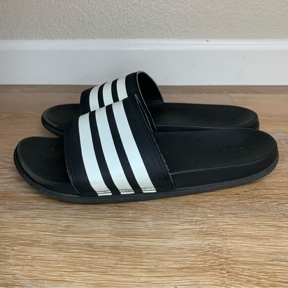 Adidas Women’s Black White Striped Slide Sandals - Picture 4 of 12